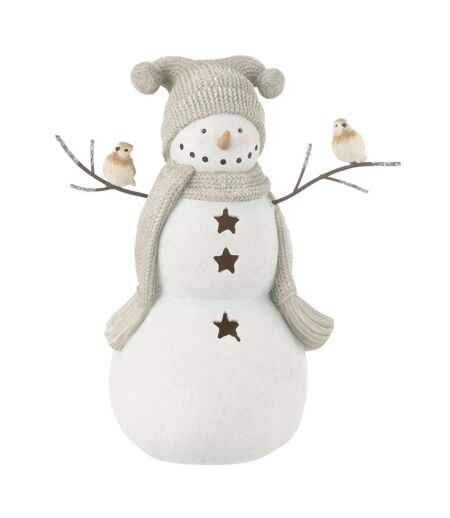 Bonhomme de Neige Déco Oiseaux 27cm Blanc