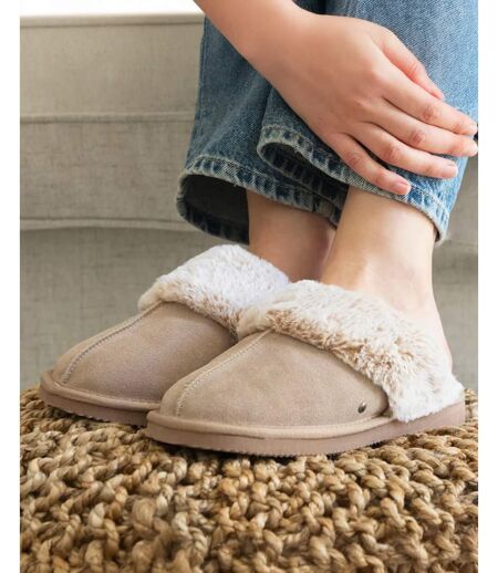 Isotoner Chaussons mules femme cuir fourré chaud