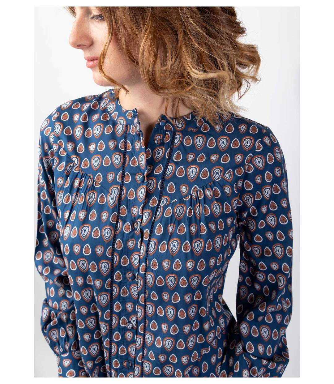 Top manches longues en viscose JOE imprimé ethnique bleu Coton Du Monde