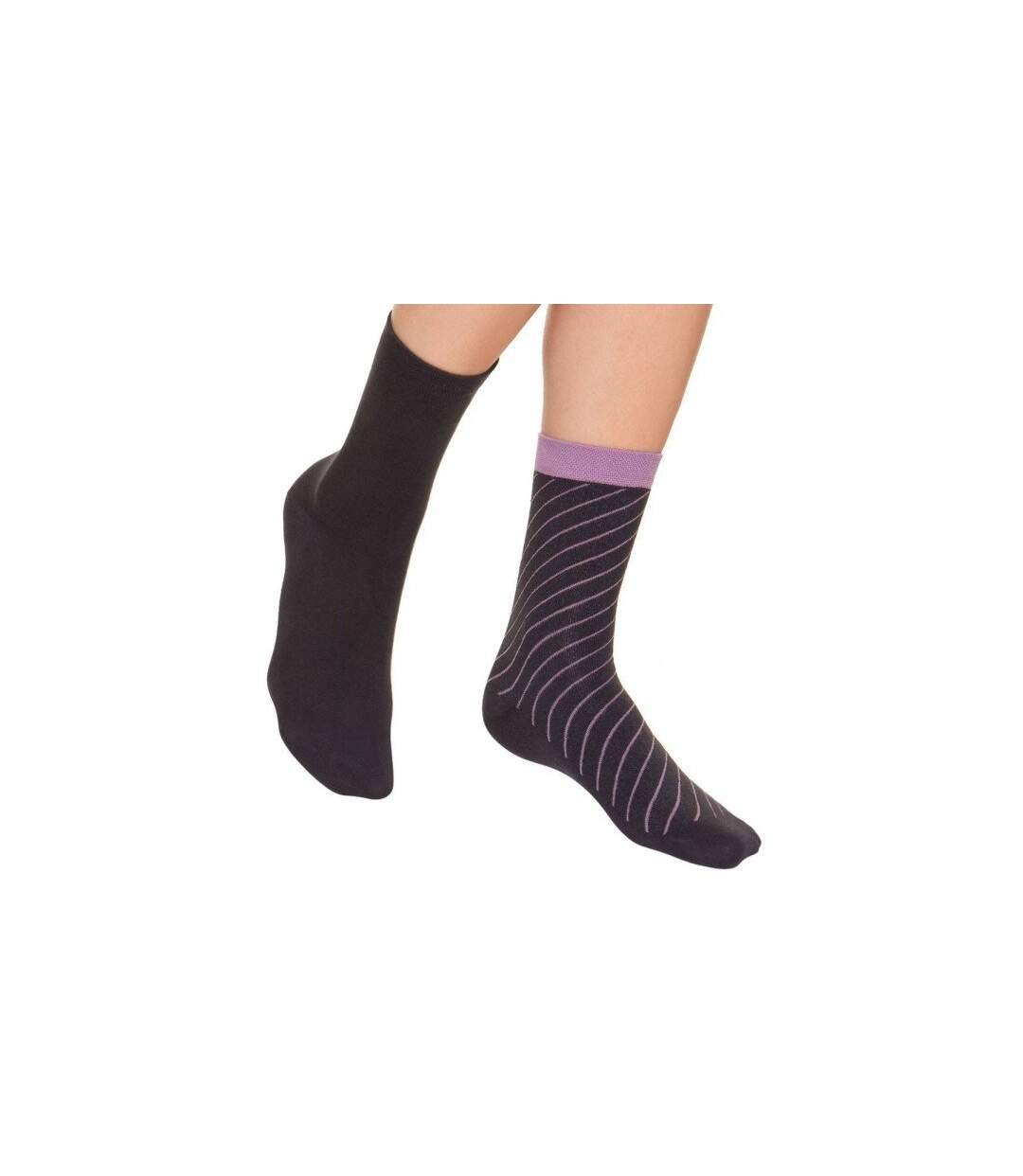 DIM Lot de 2 paires de Chaussettes Femme Coton STYLE Anthracite Violet-1