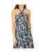 Robe Mi-longue Été Motif/style Fleurs Tropicales Femme Bleu Marine Yumi-3