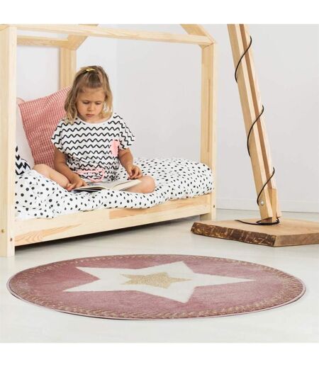 Tapis Rond Enfant Étoile Métallisée 80cm Rose