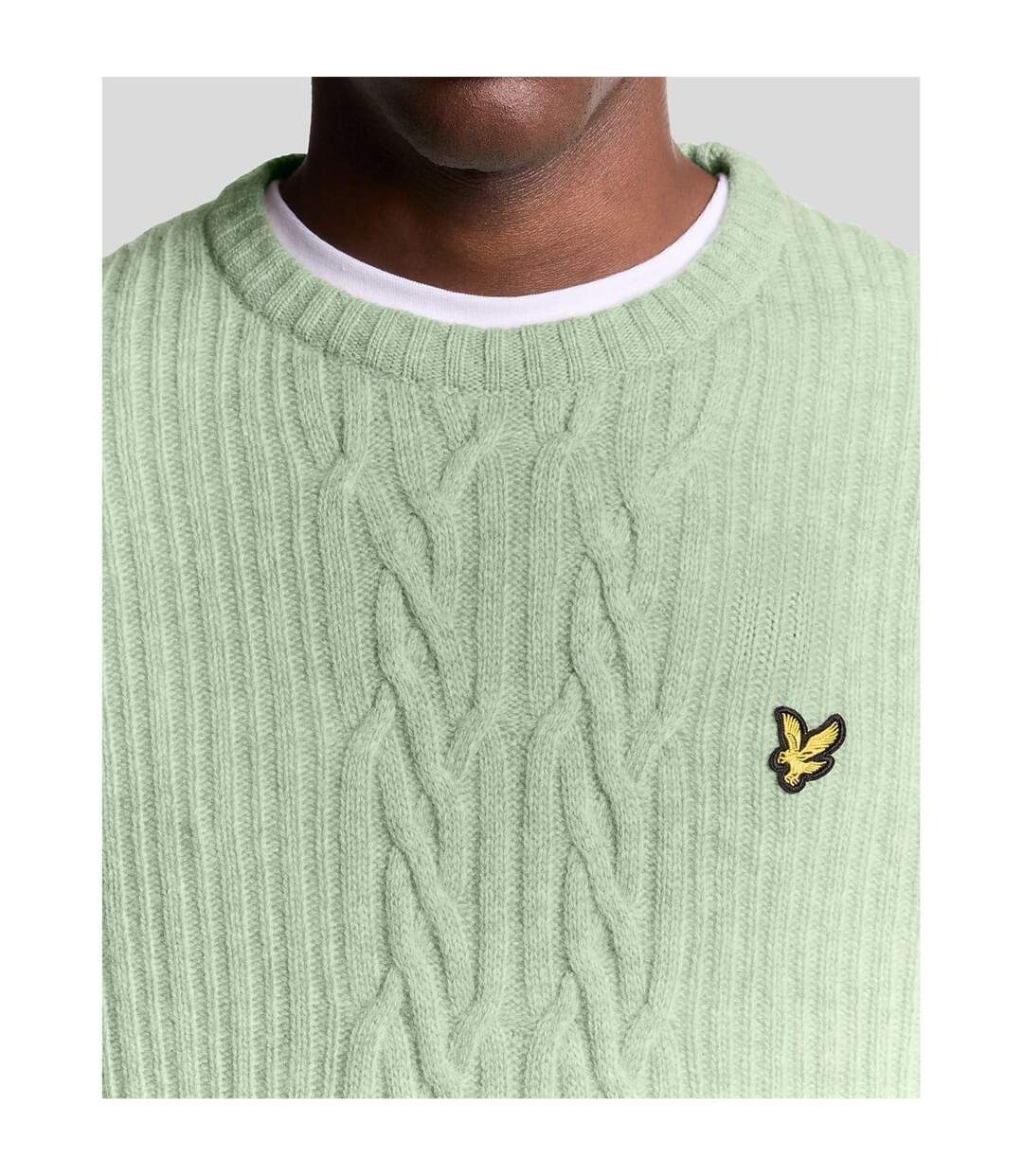 Pull À Maille Torsadée Motif/style Logo Brodé Homme Turquoise Pâle Chiné Lyle & Scott-4