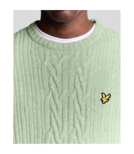 Pull À Maille Torsadée Motif/style Logo Brodé Homme Turquoise Pâle Chiné Lyle & Scott