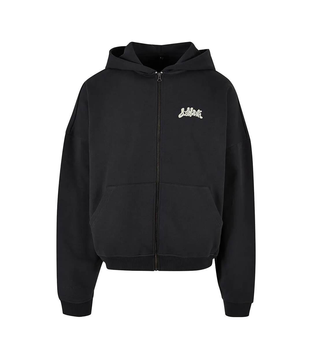Mens Flower Wave Full Zip Hoodie Black Lost Youth-2