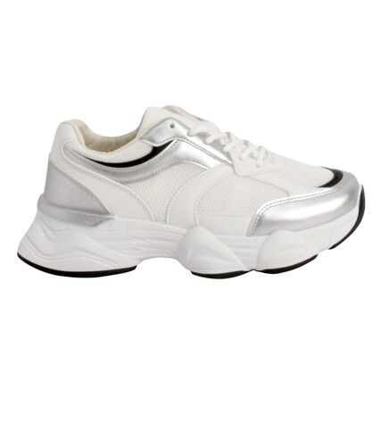 Womens/ladies hoops mesh trainers white/silver Where´s That From