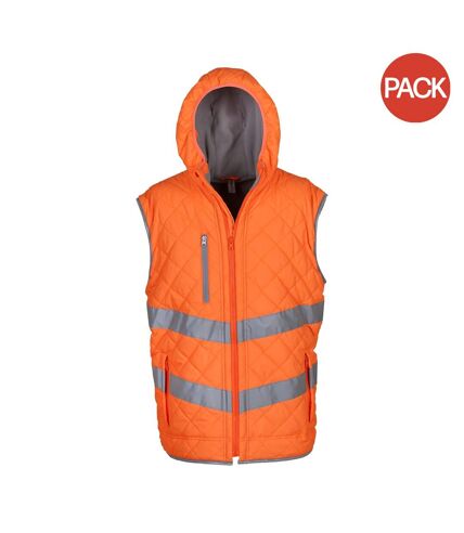 Pack of 2  Unisex adults hi vis kensington hooded gilet  orange Yoko