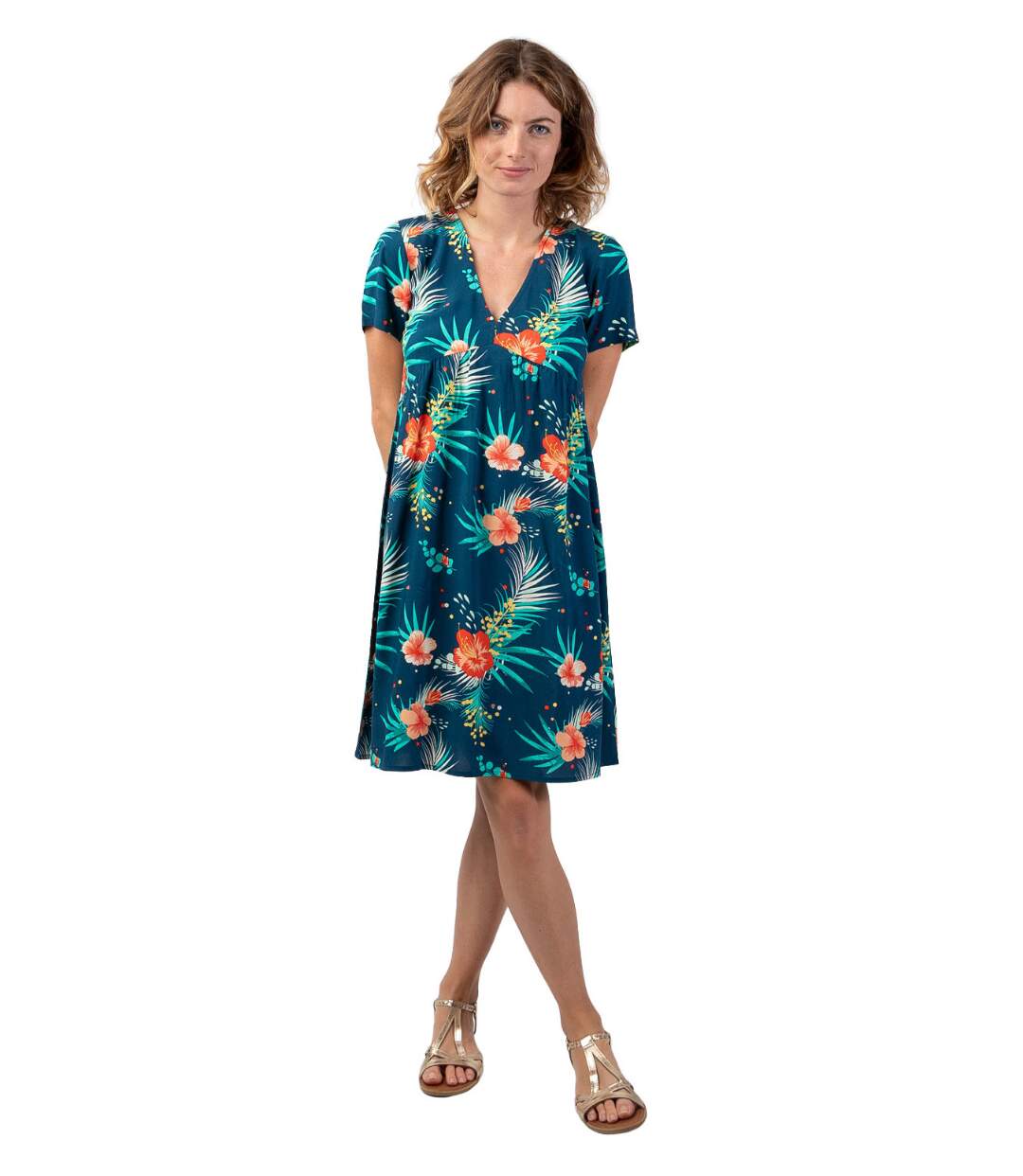 Robe d'été courte fluide MAJA motif fleuri chaleureux Coton Du Monde