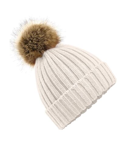 Beechfield Unisex Fur Pop Pom Chunky Beanie (Oatmeal) - UTPC3344