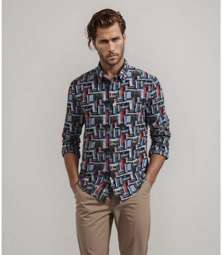 Chemise à  manches longues homme en stretch motifs digital - Slim Fit