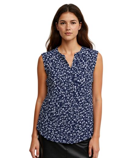 Tunique d'été fleurie sans manches - Blouse légère en bleu marine pour femme, idéale pour les beaux jours