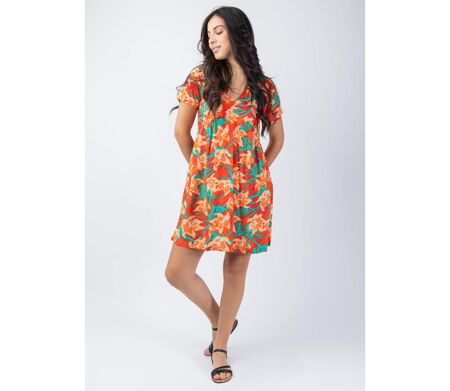 Robe courte été coupe ample MAJA motif fleuri lumineux Coton Du Monde