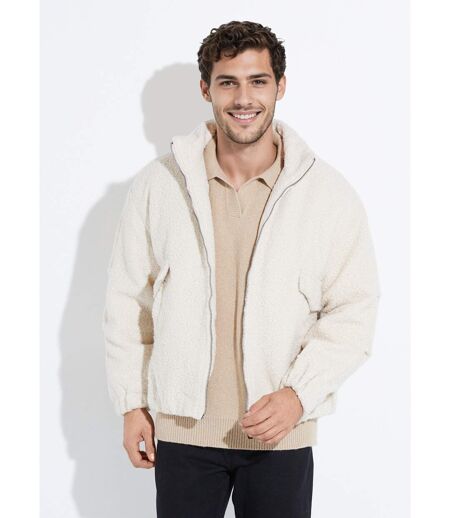 Blouson façon peau lainée, col montant