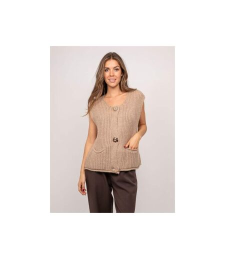 Gilet sans manches grosse maille boutons bijoux KAELIE - Dona X Lisa