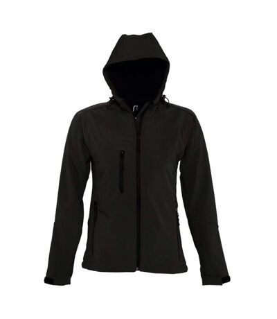 SOLS Womens/Ladies Replay Hooded Soft Shell Jacket (Breathable, Windproof And Water Resistant) (Black) - UTPC411