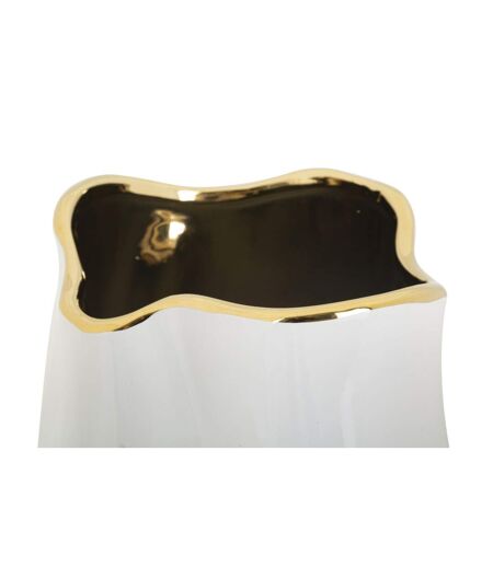 Vase Design en Céramique Lux 35cm Blanc & Or
