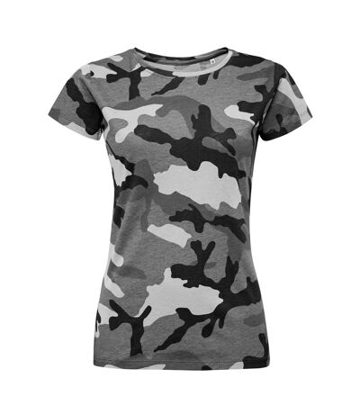 SOLS Womens/Ladies Camo Short Sleeve T-Shirt (Gray Camo)