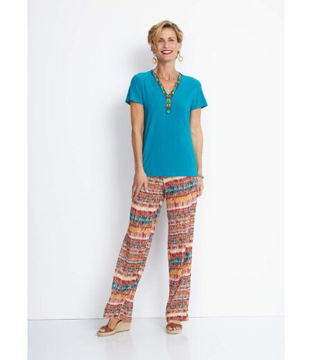 Tee-shirt maille extensible encolure fantaisie