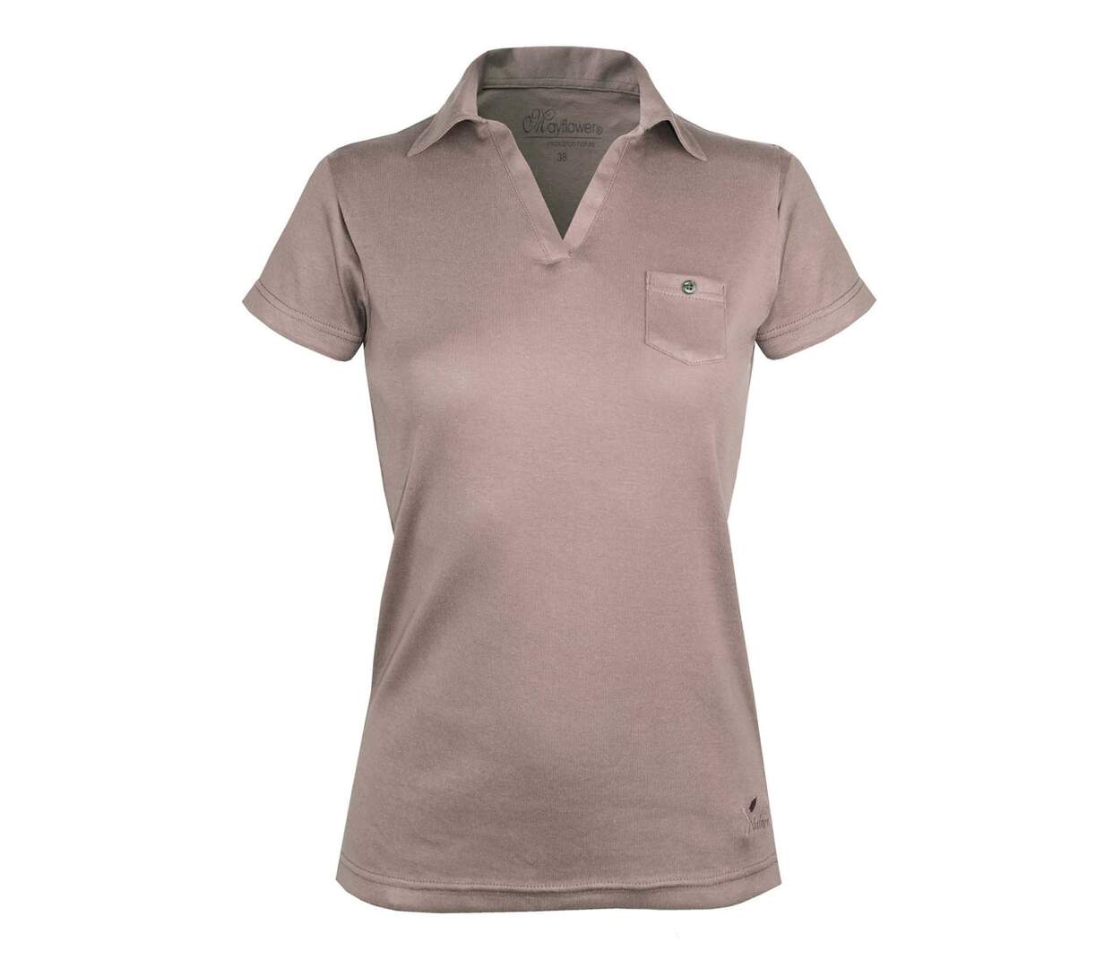 Polo Mayflower Dagan1 en coton beige : le style col V avec poche poitrine boutonnée-5
