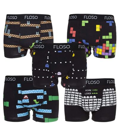 FLOSO Mens Retro Game Boxer Shorts (5 Pairs) (Black)