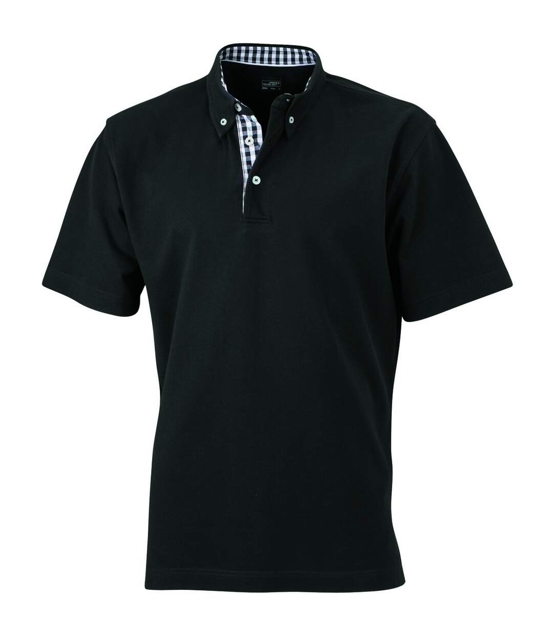 Polo inserts vichy HOMME JN964 - noir col noir-blanc