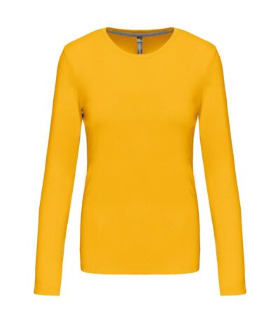 T-shirt manches longues col rond - K383 - jaune - femme