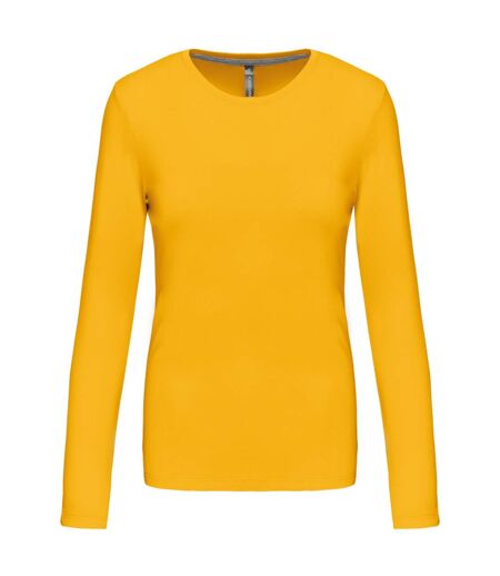 T-shirt manches longues col rond - K383 - jaune - femme