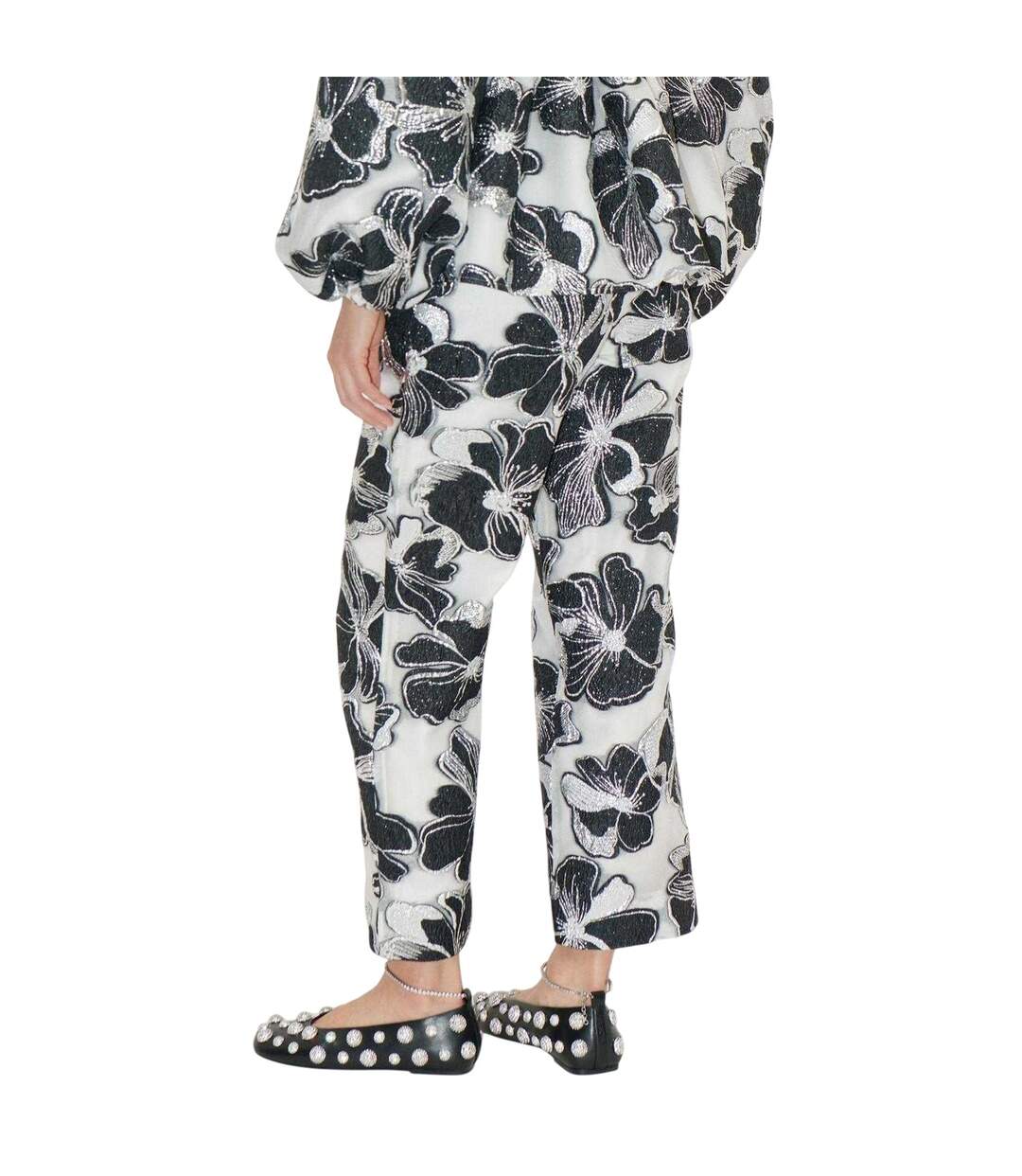 Pantalon Officiel Motif/style Floral Femme Blanc Noir Stine Goya-2