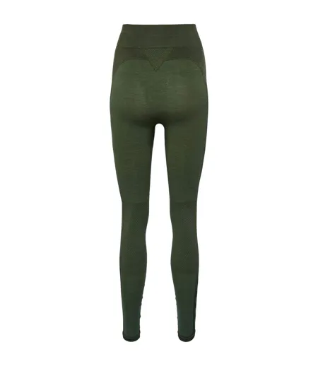 Womens/ladies Seamless High Rise Leggings Green Hummel