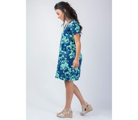 Robe courte été encolure féminine MAJA coupe ample bleu Coton Du Monde
