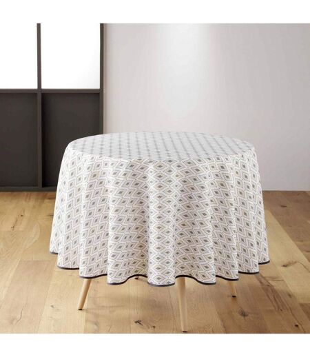 Nappe Ronde Imprimé Oricia 180cm Beige & Noir