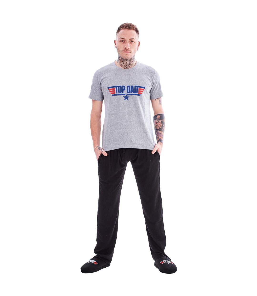 Mens Top Dad Pyjama Set Grey Black Keanu-1
