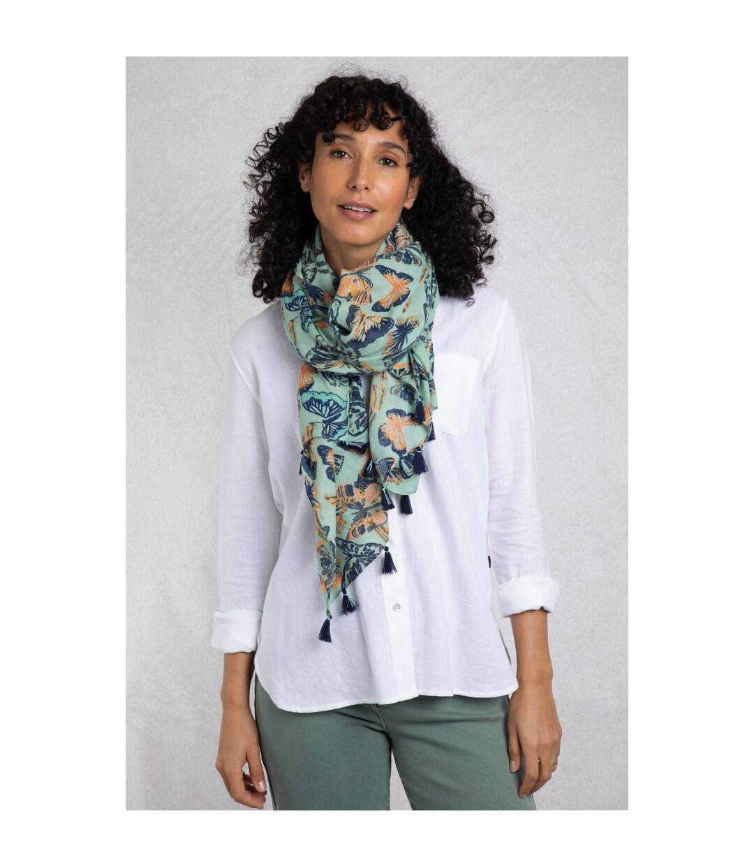 Marelia Tassel Eco Friendly Scarf One Size Seafoam Weird Fish-1