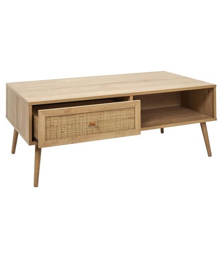 Table basse avec 1 tiroir, en cannage et panneaux de particules