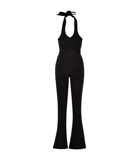 Womens/ladies Interlock Stretch Halter Neck Jumpsuit Black Urban Classics