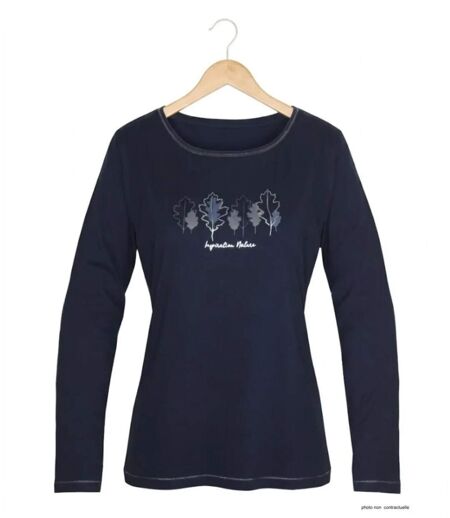 MAYFLOWER NOBODY1 – Tee-shirt manches longues marine à détails brillants pour un look chic et décontracté