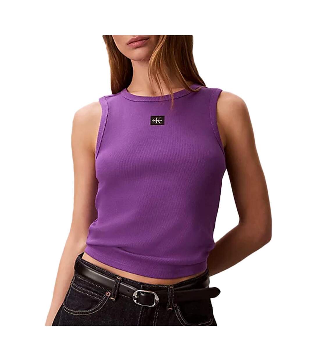 Débardeur violet femme calvin klein jeans a woven label-1