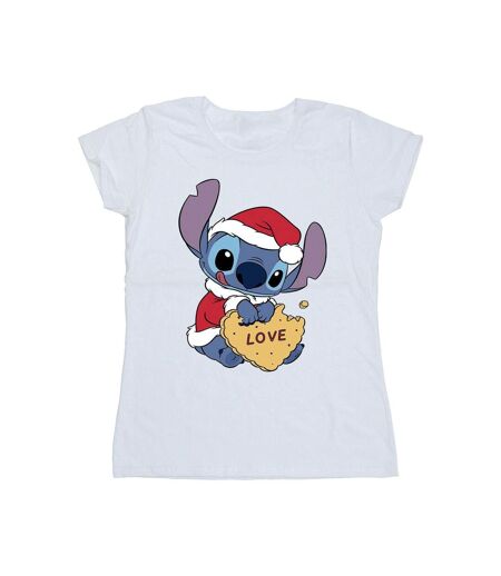 Disney T-shirt en coton Femmes/Ladies Lilo And Stitch Christmas Love Biscuit (Blanc) - UTBI25632
