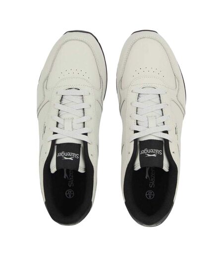 Mens Classic Coated Leather Trainers Chalk Black Slazenger