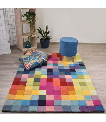 Tapis salon et chambre fait main en laine motif damier AXEL