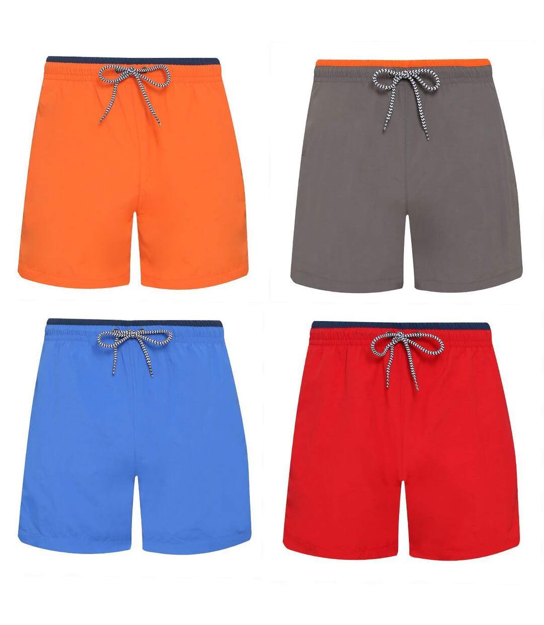 Lot 4 shorts de bain pour homme - orange bleu roi gris et rouge-1