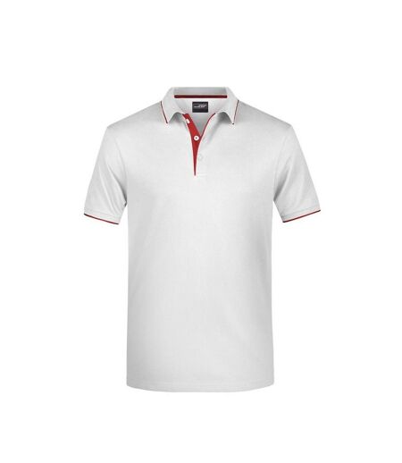 Polo Motif/style Rayures Contrastées Homme Blanc Rouge James And Nicholson