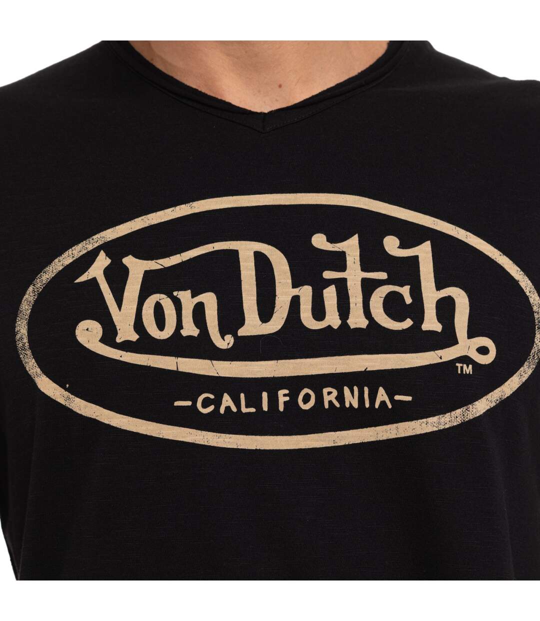 T-shirt homme en jersey col V rouloté imprimé devant Ron Vondutch-2