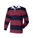 Mens Stripe Sewn Rugby Polo Shirt Burgundy Navy Front Row-1