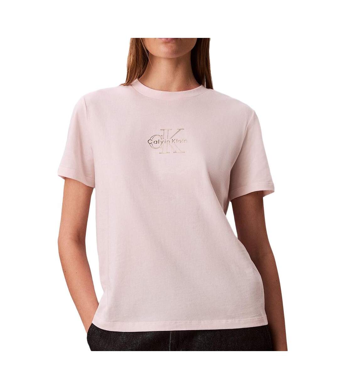 T-Shirt rose femme calvin klein jeans classic foil-1