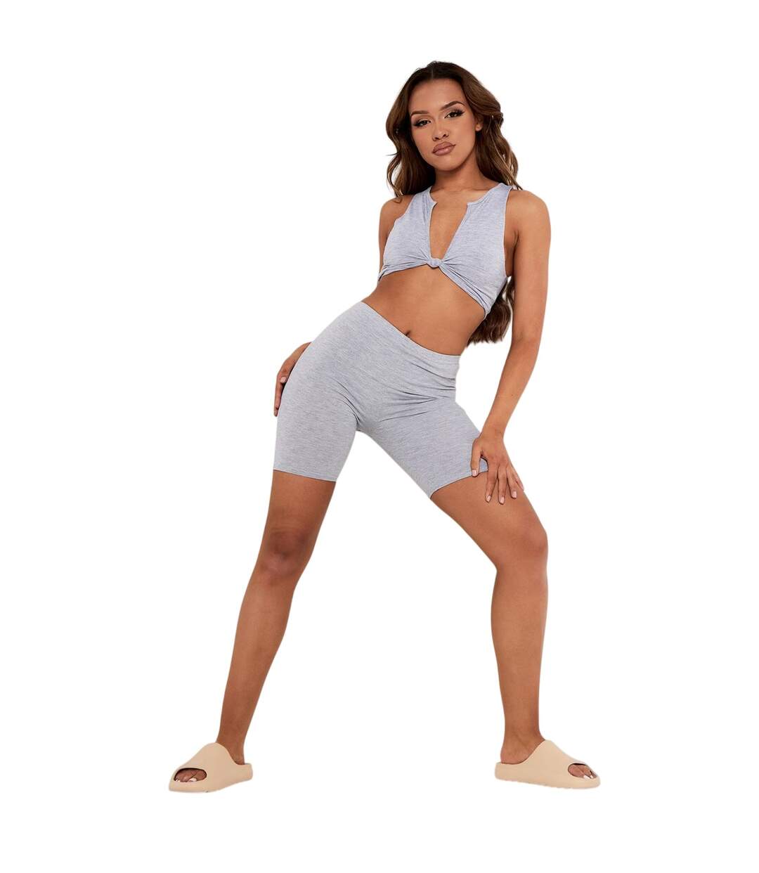 Haut Court Motif/style Nœud Torsadé Femme Gris Missy Empire-3