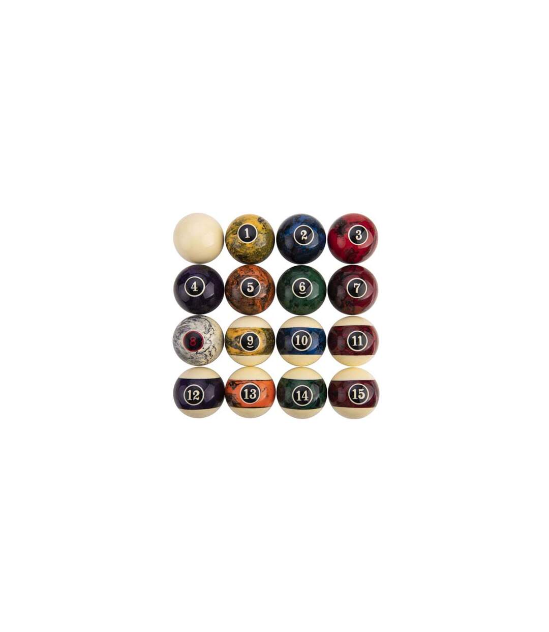 Lot de 16 boules de billard 57 mm en résine Billard américain - marbré