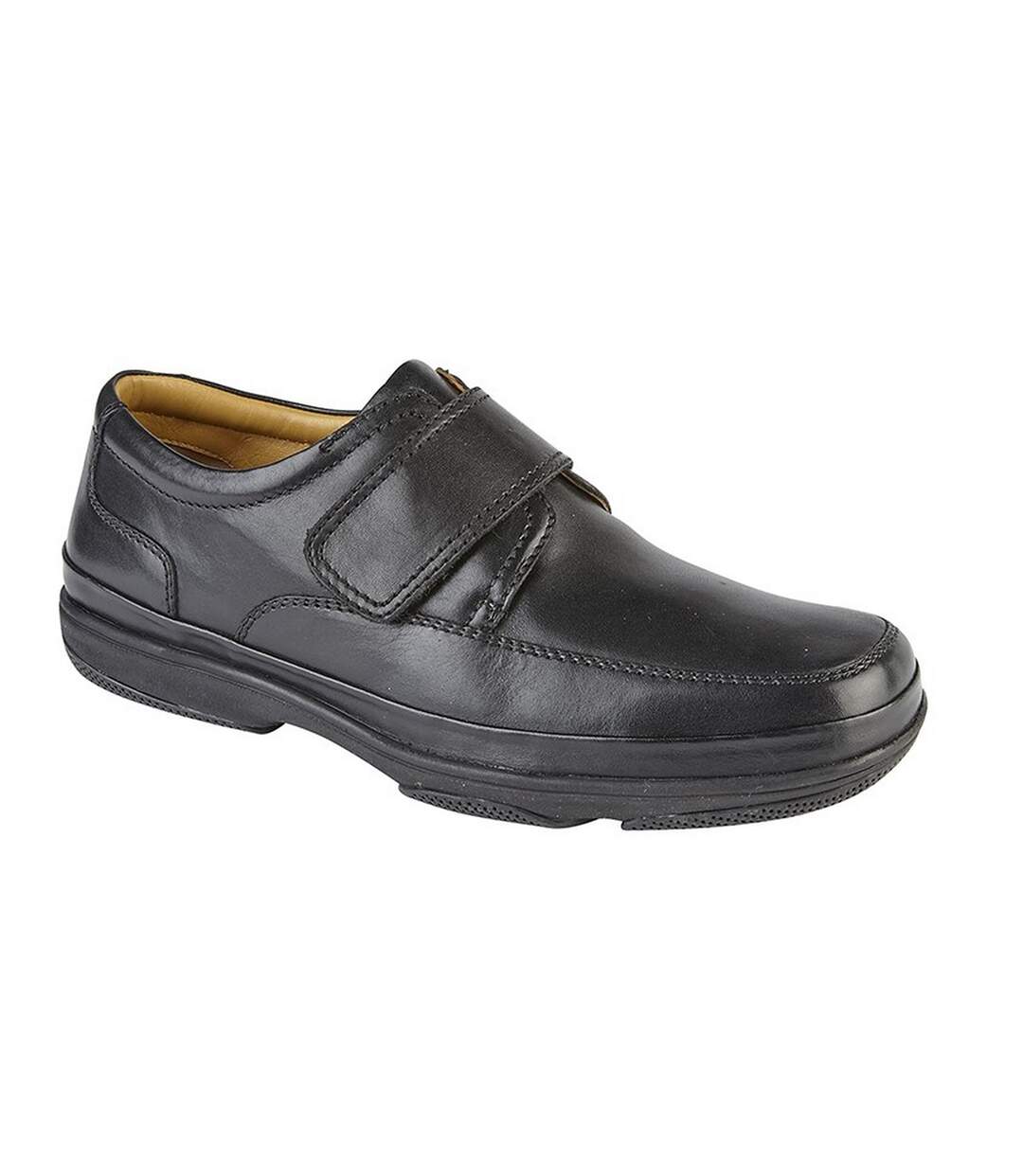 Chaussures élégante en cuir pour pied large homme noir Roamers