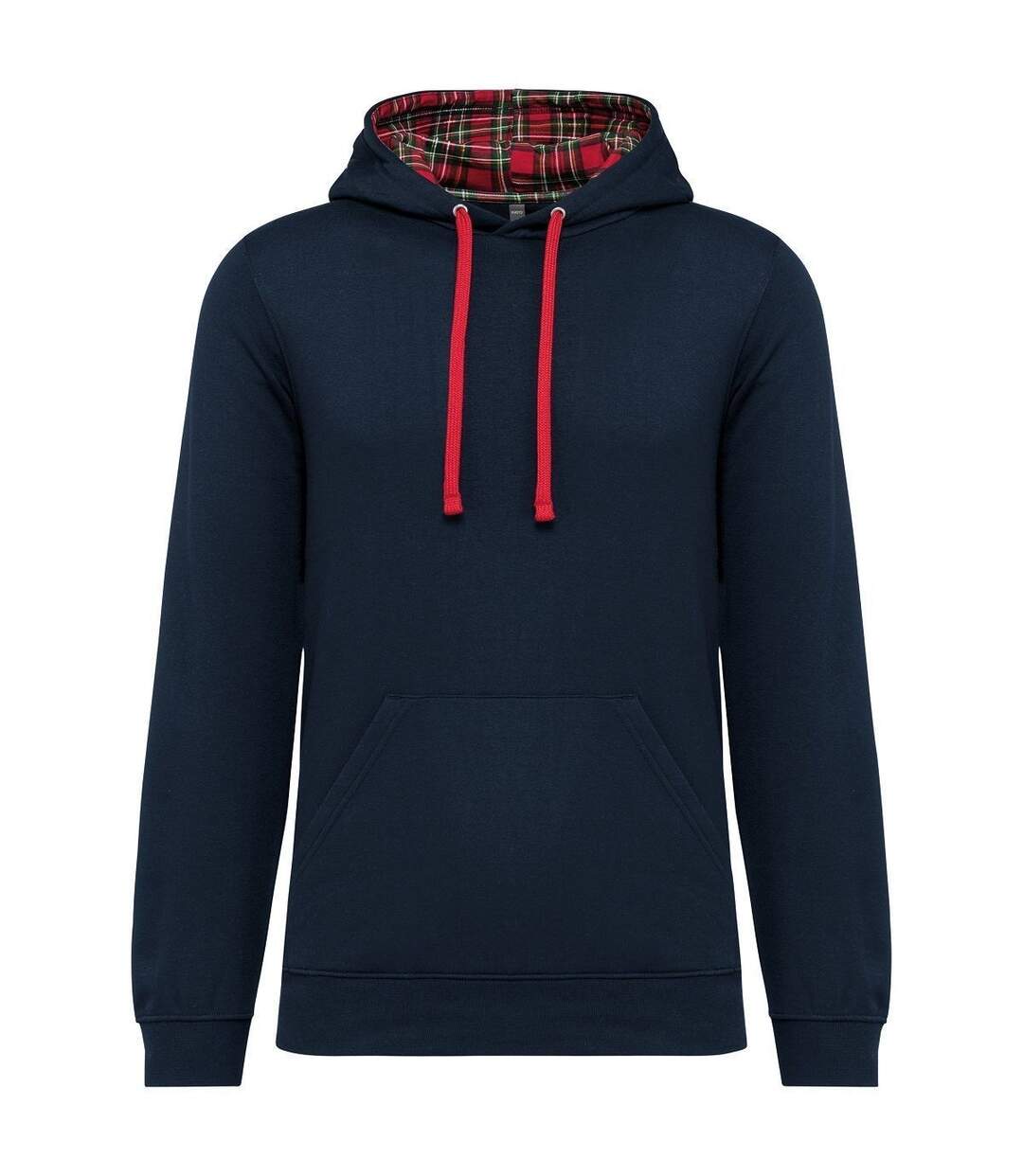 Sweat à capuche contrastée à motifs - Mixte - K4013 - bleu marine et rouge tartan