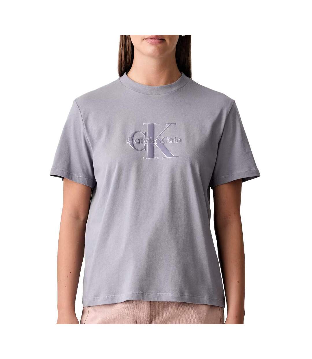 T-Shirt gris femme calvin klein jeans classic seasonal-1